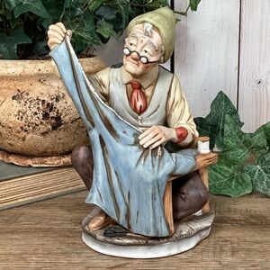 Vintage Ceramic Bisque Seamster Tailor Figurine Statue 8” Tall